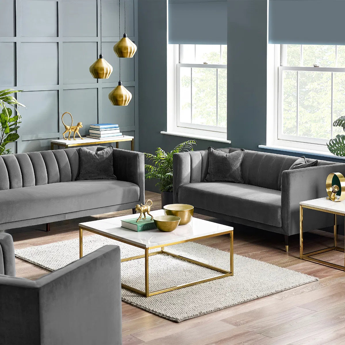 Gabor Grey Velvet Scalloped Back Sofa | 3 Seater